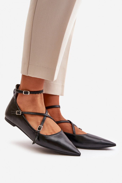 Balerinos Moteriškas Z Noskami smailiomis nosytėmis I Przeplatającymi Się Paskami juodos spalvos Violra