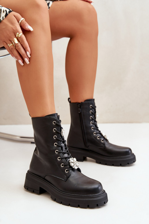 Darbiniai kulkšnies batai Moteriškas Eko Oda Z Przypinkami juodos spalvos Kristines