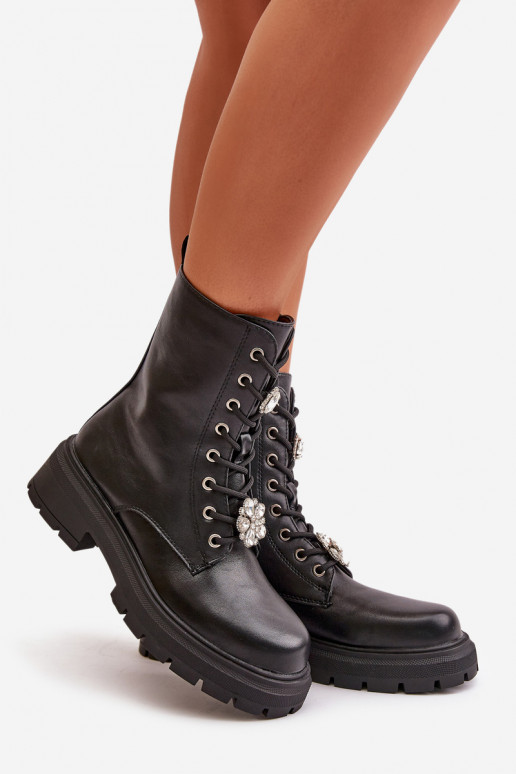 Darbiniai kulkšnies batai Moteriškas Eko Oda Z Przypinkami juodos spalvos Kristines