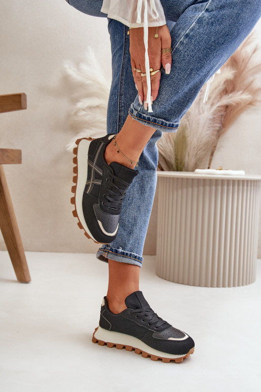 Sneakers modelio batai sportiniai bateliai Moteriškas su raišteliais su platforma juodos spalvos Mialunae