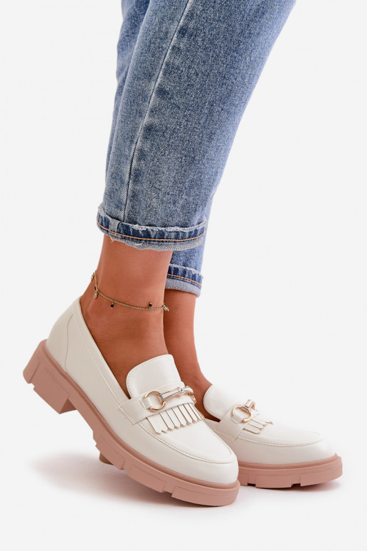 moteriški mokasinai su ornamentais Eko Oda baltos spalvos Tialorae