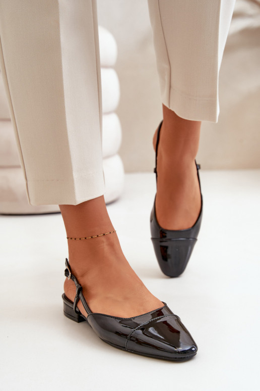 Lakuotos balerinos Ant žemo kulno su atviru kulnu juodos spalvos Kairael