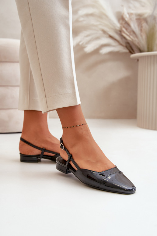 Lakuotos balerinos Ant žemo kulno su atviru kulnu juodos spalvos Kairael