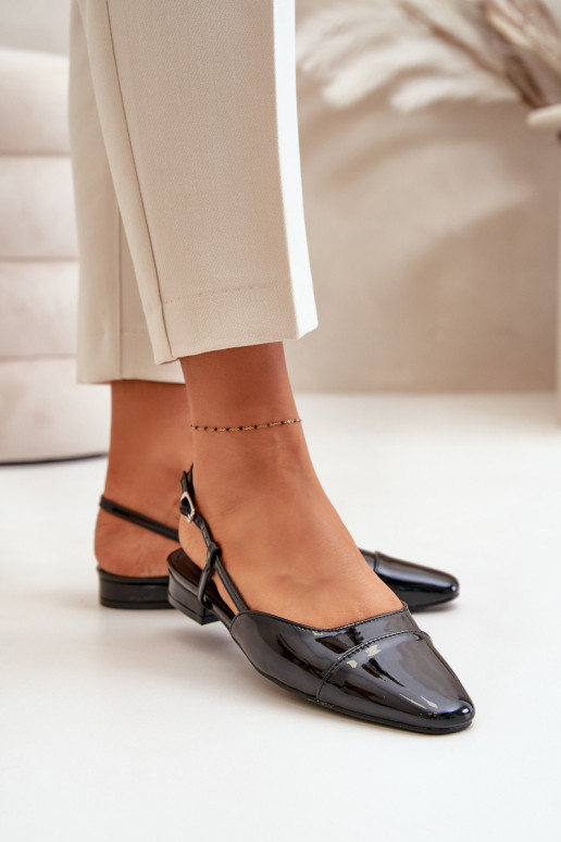 Lakuotos balerinos Ant žemo kulno su atviru kulnu juodos spalvos Kairael