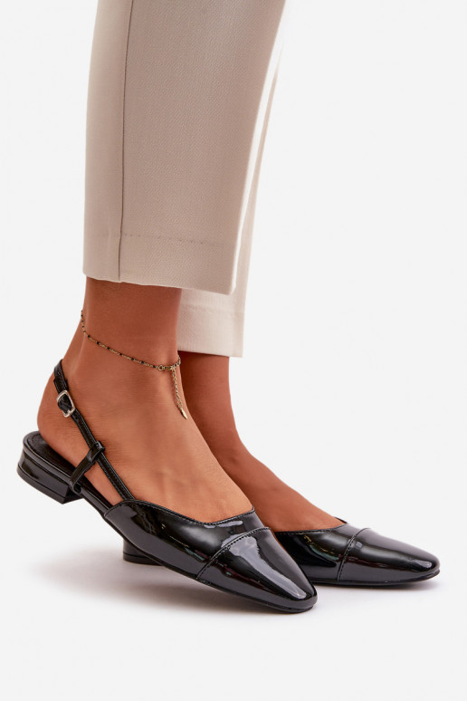 Lakuotos balerinos Ant žemo kulno su atviru kulnu juodos spalvos Kairael