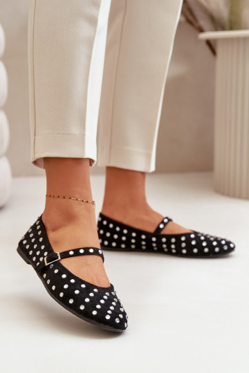 Dekoruotos Balerinos su dirželiais iš eko zomšosoĮe juodos spalvos Tirilissa 2