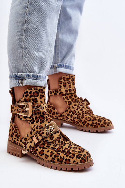 Lu Boo Zomšiniai batai su leopardo kailio raštais Rock Girl