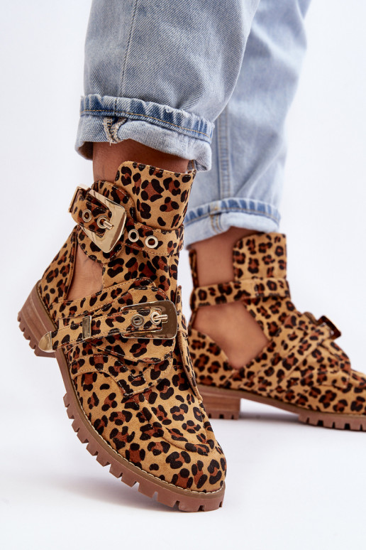 Lu Boo Zomšiniai batai su leopardo kailio raštais Rock Girl