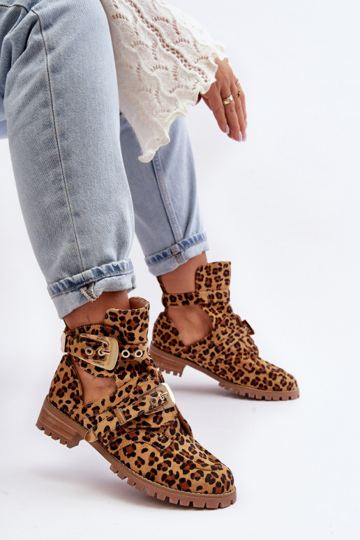 Lu Boo Zomšiniai batai su leopardo kailio raštais Rock Girl
