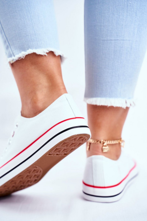 Klasikinio modelio laisvalaikio batai baltos spalvos su raudonu dekoru Ecoma