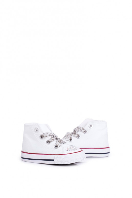 Vaikiški laisvalaikio batai su tviskančiomis akutėmis baltos spalvos Smile Vaikiški laisvalaikio batai su tviskančiomis akutėmis baltos spalvos Smile