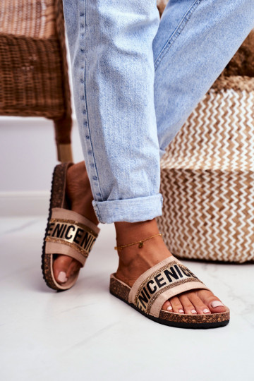 Šlepetės  su tviskančiomis akutėmis smėlio spalvos Be Nice 2