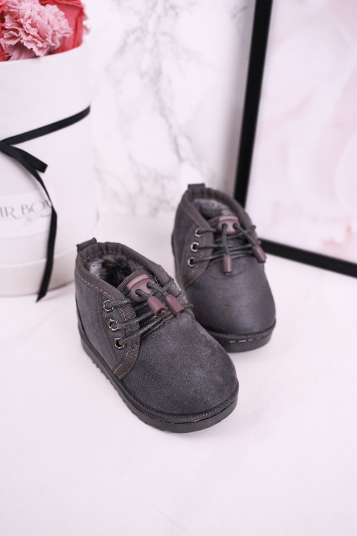 Vaikiški su raišteliais sniego batai su kailiuku pilkos spalvos Hunter Vaikiški su raišteliais sniego batai su kailiuku pilkos spalvos Hunter