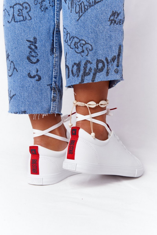 Natūralios odos sportbačiai su dekoratyvinėmis juostelėmis BIG STAR DD274685 baltos spalvos