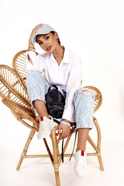 Natūralios odos sportbačiai su dekoratyvinėmis juostelėmis BIG STAR DD274685 baltos spalvos