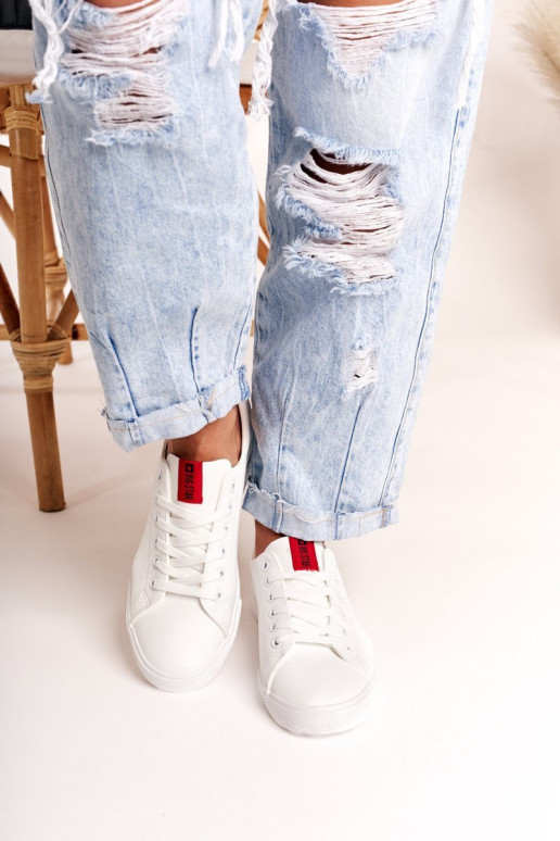 Natūralios odos sportbačiai su dekoratyvinėmis juostelėmis BIG STAR DD274685 baltos spalvos