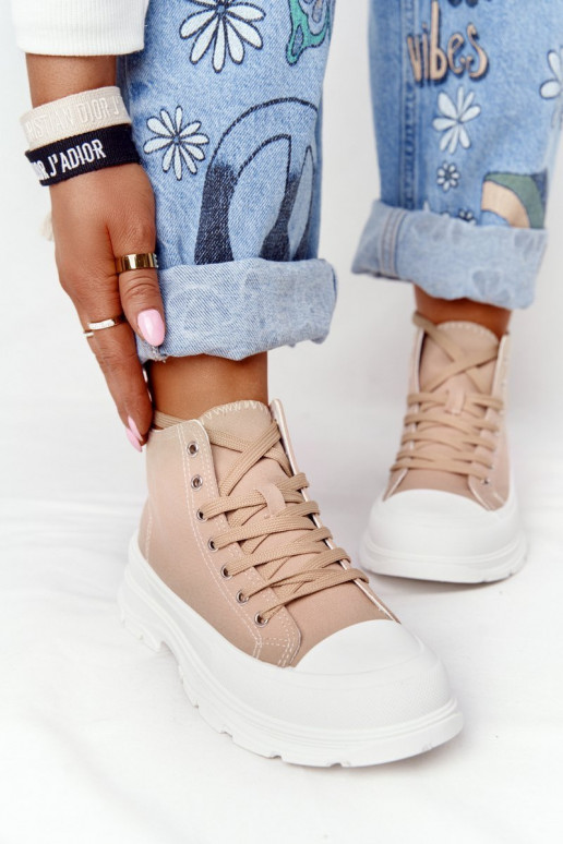 laisvalaikio batai su auliuku su plačiais padais šviesiai rudos spalvos Trissy laisvalaikio batai su auliuku su plačiais padais šviesiai rudos spalvos Trissy