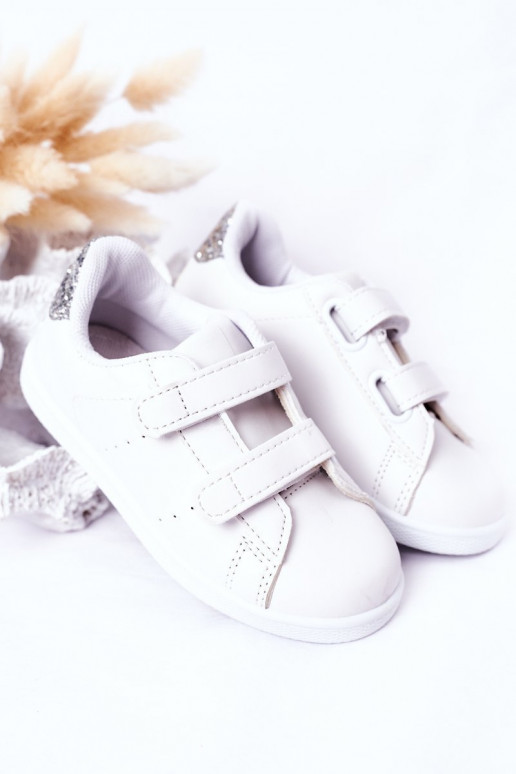 Vaikiški Sportbačiai su lipniais užsegimais Baltos-sidabro spalvos Cute Girl Vaikiški Sportbačiai su lipniais užsegimais Baltos-sidabro spalvos Cute Girl