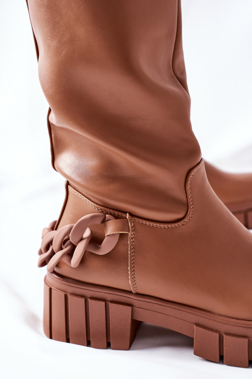 rudos spalvos ilgaauliai batai su grandinėlėmis Teardown rudos spalvos ilgaauliai batai su grandinėlėmis Teardown