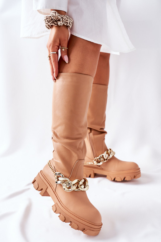 Ilgaauliai batai su stilingomis detalėmis rudos spalvos Cecina Ilgaauliai batai su stilingomis detalėmis rudos spalvos Cecina