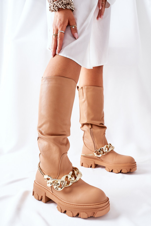 Ilgaauliai batai su stilingomis detalėmis rudos spalvos Cecina Ilgaauliai batai su stilingomis detalėmis rudos spalvos Cecina