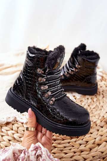 Vaikiški pašiltinti su kailiuku viduje Aulinukai juodos spalvos Doreen 2