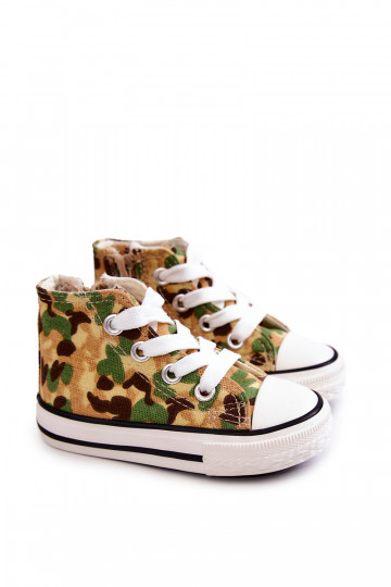 Vaikiški laisvalaikio batai su auliuku su užtrauktukais smėlio spalvos-žalios spalvos Filemon 2