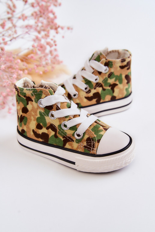 Vaikiški laisvalaikio batai su auliuku su užtrauktukais smėlio spalvos-žalios spalvos Filemon Vaikiški laisvalaikio batai su auliuku su užtrauktukais smėlio spalvos-žalios spalvos Filemon