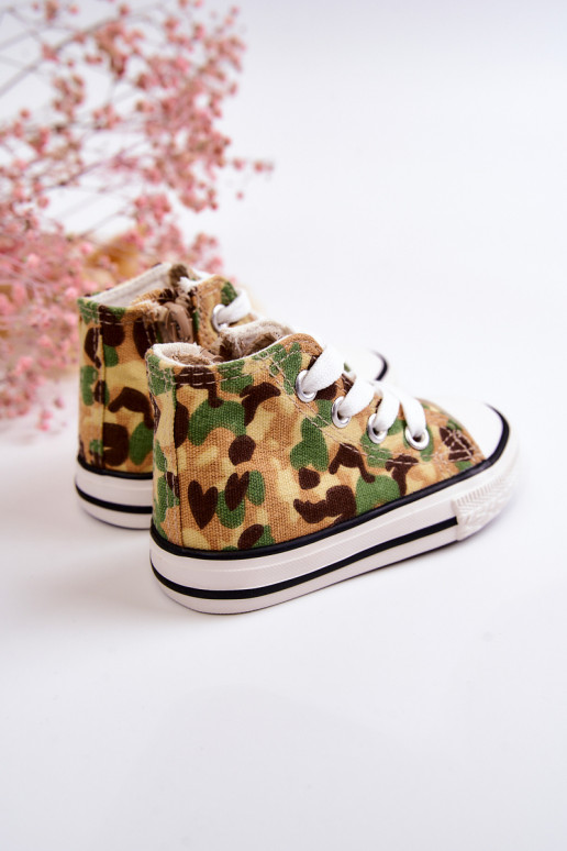 Vaikiški laisvalaikio batai su auliuku su užtrauktukais smėlio spalvos-žalios spalvos Filemon Vaikiški laisvalaikio batai su auliuku su užtrauktukais smėlio spalvos-žalios spalvos Filemon