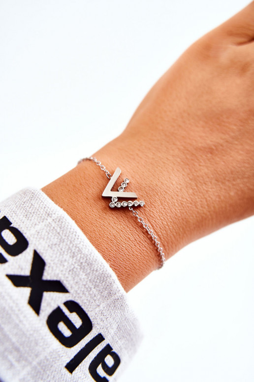 Apyrankė su grandinėle su tviskančiomis akutėmis sidabro spalvos Apyrankė su grandinėle su tviskančiomis akutėmis sidabro spalvos