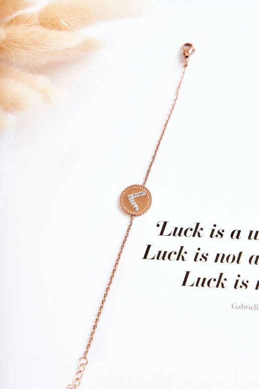 Moteriška apyrankė  su ornamentais ir cirkonio akutėmis rausvo aukso spalvos