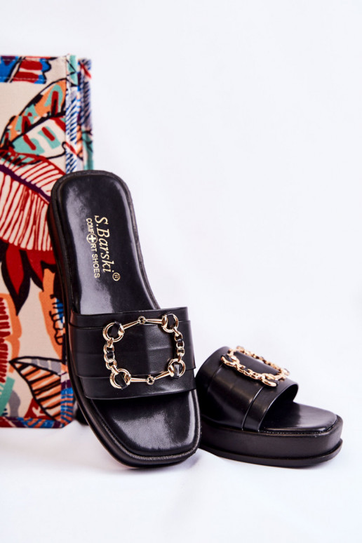 Madingos Odinės šlepetės juodos spalvos Adaline Madingos Odinės šlepetės juodos spalvos Adaline