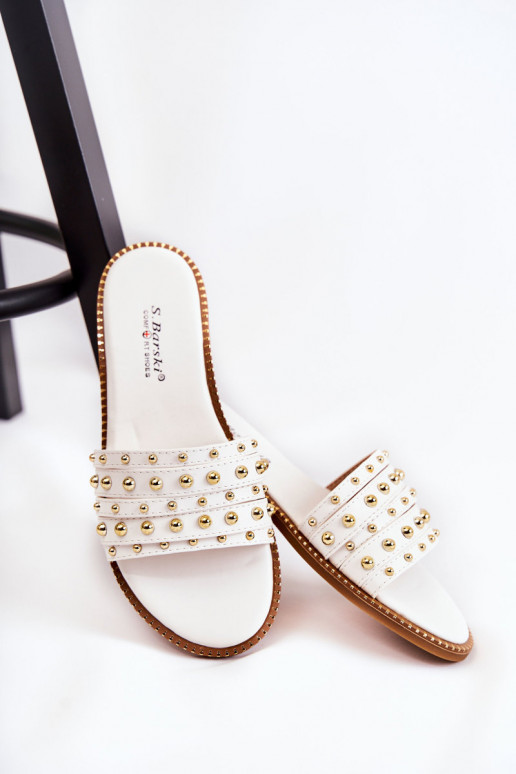 Odinės šlepetės su ornamentais baltos spalvos Brien Odinės šlepetės su ornamentais baltos spalvos Brien