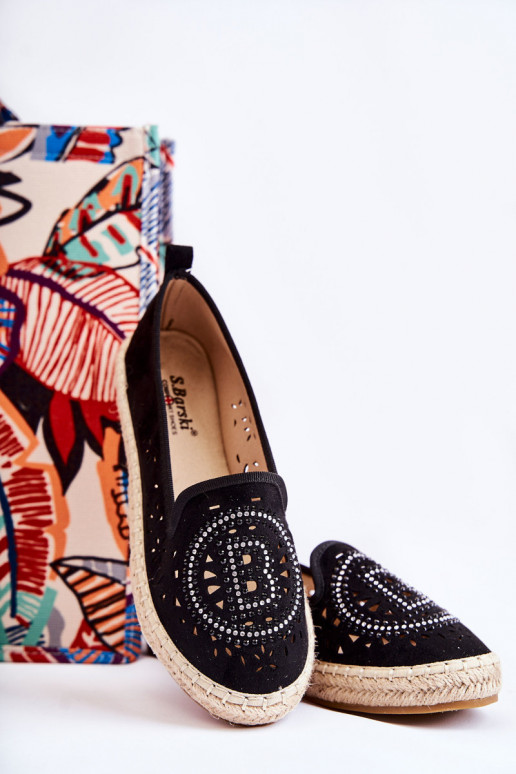 su aužūro elementais Įsispiriamo modelio   espadrilės juodos spalvos Meredith su aužūro elementais Įsispiriamo modelio   espadrilės juodos spalvos Meredith