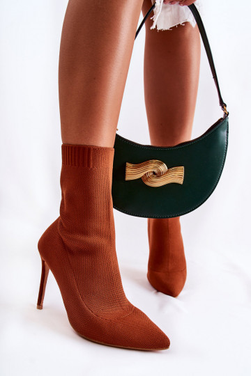 Aulinukai su kojinės tipo auliuku su plonais kulniukais rudos spalvos Luisell