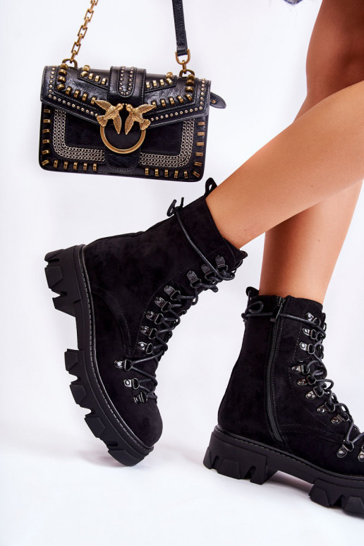 pašiltinti iš zomšos masyvūs aulinukai su dirželiais juodos spalvos Pierro pašiltinti iš zomšos masyvūs aulinukai su dirželiais juodos spalvos Pierro