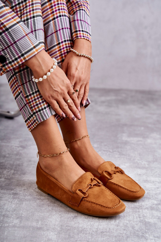 iš zomšos Mokasinai su ornamentais rudos spalvos Santi