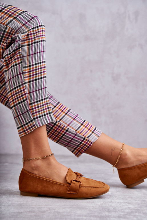 iš zomšos Mokasinai su ornamentais rudos spalvos Santi