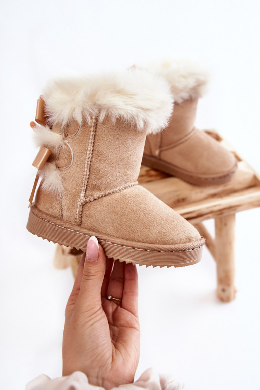Šilti vaikiški batai su kaspinėliais sniego batai dramblio kaulo spalvos Funky