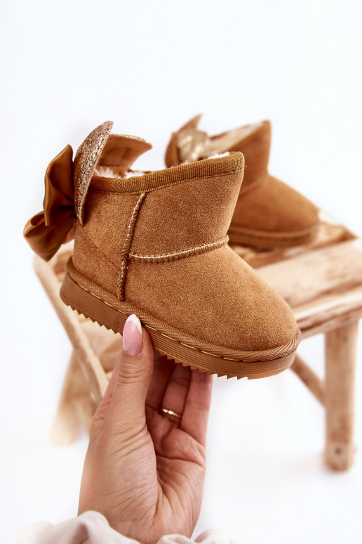 Vaikiški pašiltinti sniego batai su kaspinėliais rudos spalvos Meriva Vaikiški pašiltinti sniego batai su kaspinėliais rudos spalvos Meriva