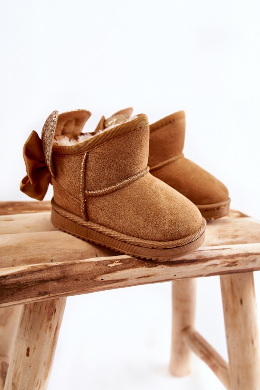 Vaikiški pašiltinti sniego batai su kaspinėliais rudos spalvos Meriva Vaikiški pašiltinti sniego batai su kaspinėliais rudos spalvos Meriva