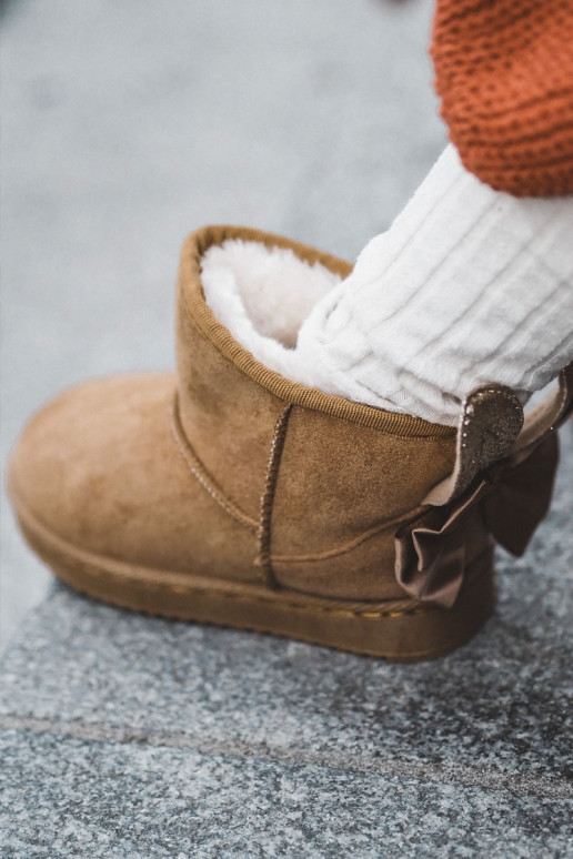 Vaikiški pašiltinti sniego batai su kaspinėliais rudos spalvos Meriva Vaikiški pašiltinti sniego batai su kaspinėliais rudos spalvos Meriva