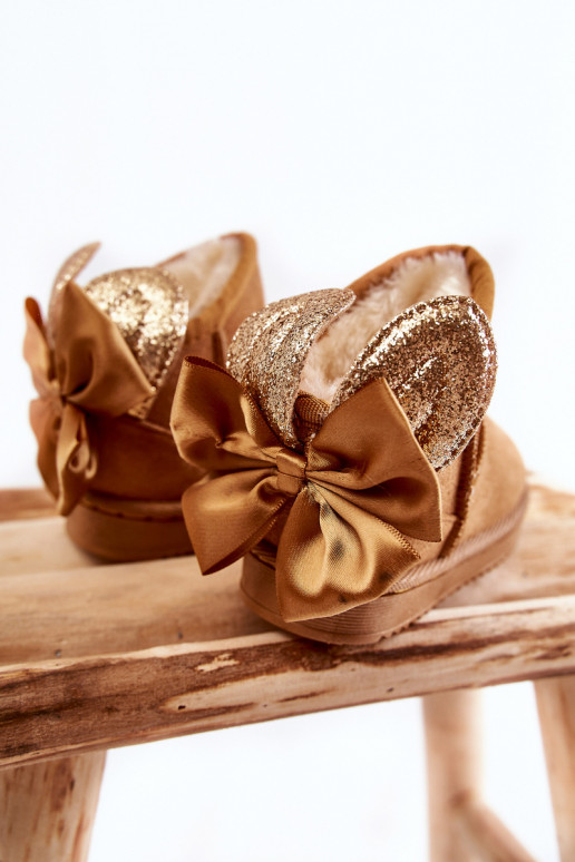 Vaikiški pašiltinti sniego batai su kaspinėliais rudos spalvos Meriva Vaikiški pašiltinti sniego batai su kaspinėliais rudos spalvos Meriva