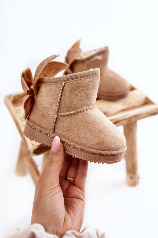 Vaikiški pašiltinti sniego batai su kaspinėliais smėlio spalvos Meriva Vaikiški pašiltinti sniego batai su kaspinėliais smėlio spalvos Meriva