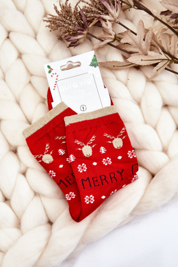 Kojinės su kalėdiniais raštais Merry Christmas raudonos spalvos 2