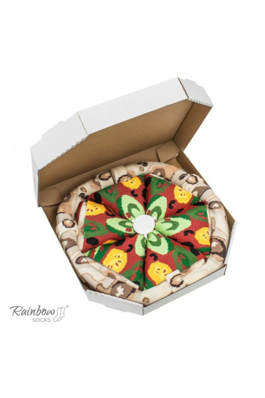 Spalvotos kojinės dėžutėje Pizza 4 poros Spalvotos kojinės dėžutėje Pizza 4 poros