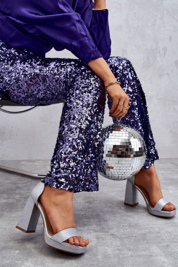 Blizgantys sandalai su plačiu kulnu sidabro spalvos Calmi 2