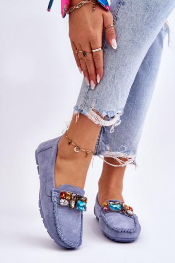 Elegantiški zomšiniai mokasinai su spindinčiomis akutėmis mėlynos spalvos Lucille 2