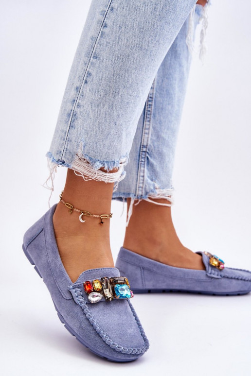 Elegantiški zomšiniai mokasinai su spindinčiomis akutėmis mėlynos spalvos Lucille