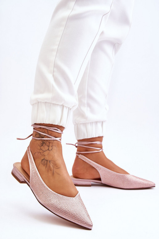 balerinos su kaspinėliais su kniedėmis smėlio spalvos Mavis